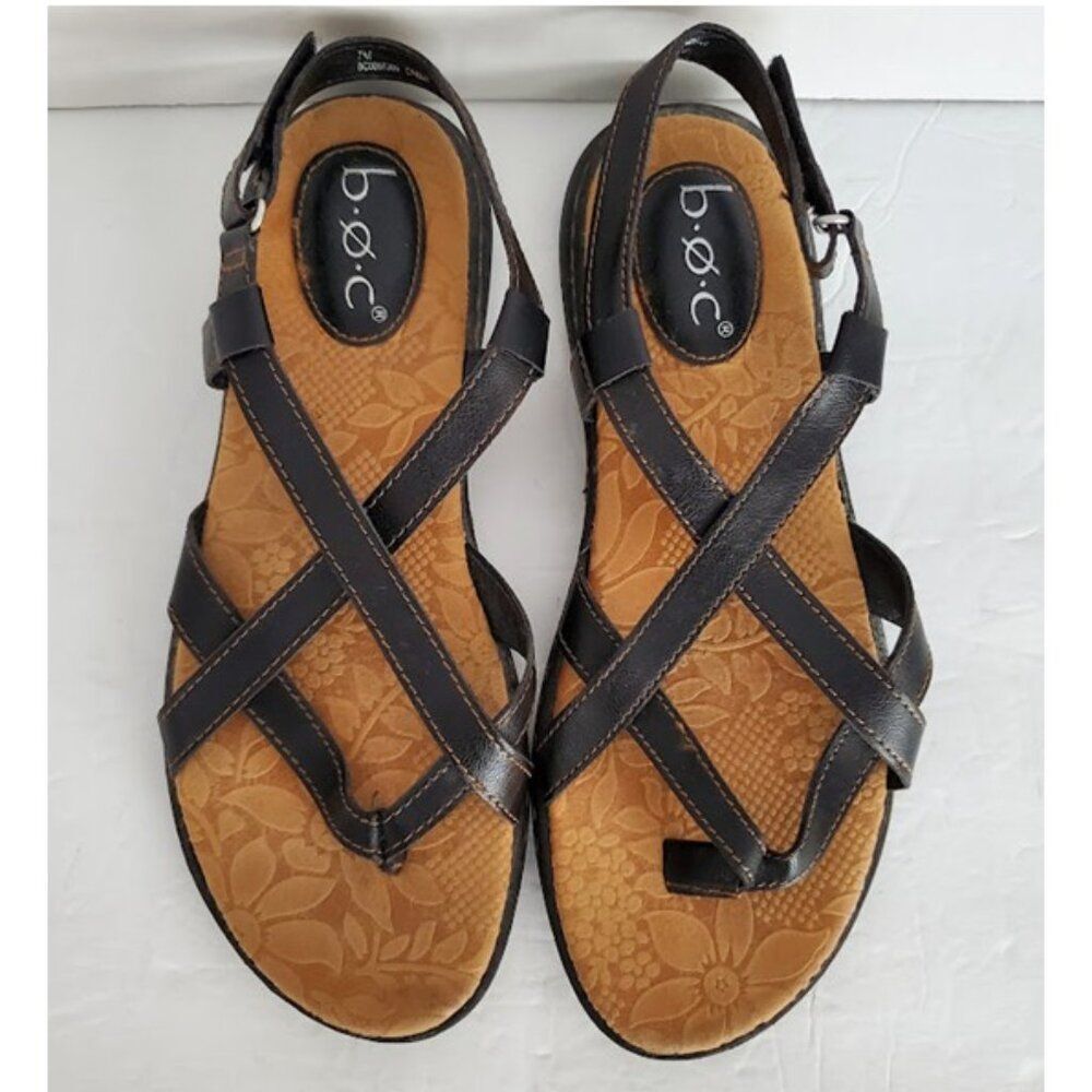 BOC Born Concept Black Strappy Toe Loop Sandals Size 7 Flat Comfort Boho